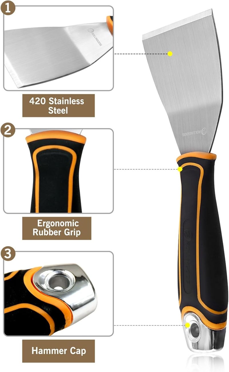 Rolling Dog 3 Inch Paint Scraper - Offset Scraper Stainless Steel Bent Blade Stiff Putty Knife,Chisel Scraper,Wallpaper Stripping Tool - Image 2
